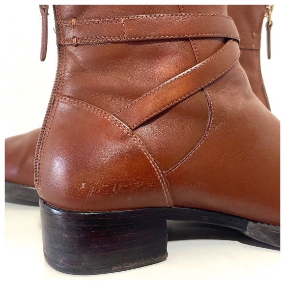 Tory Burch Sidney Low Heel Leather Ankle Bootie in Penny Brown Golden Logo Boots - Picture 13 of 13